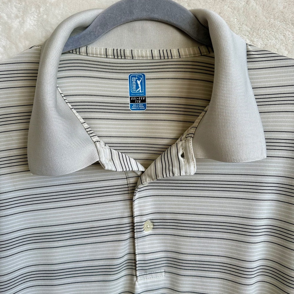 PGA Tour Dri Flux Grey Off White Horizontal Striped Golf Polo Shirt‎ XXL - Picture 2 of 6